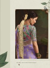 India Silk Blue Lavender Presents Pure Crepe Dola Silk Sarees Featuring Elegant Zari Weaving And Unique